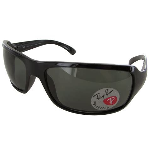 Ray Ban Mens RB4075 Rectangular Wrap Polarized Sunglasses, Black/Green ...