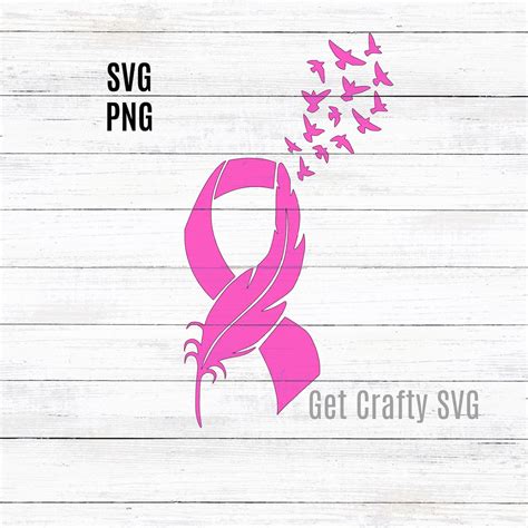 Feather Pink Ribbon Svg Breast Cancer Svg Feather And Birds Etsy