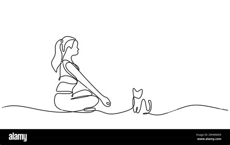 Cat Yoga Women Continuous Line Art Drawing Single Sketch Artwork With Exercise And Body