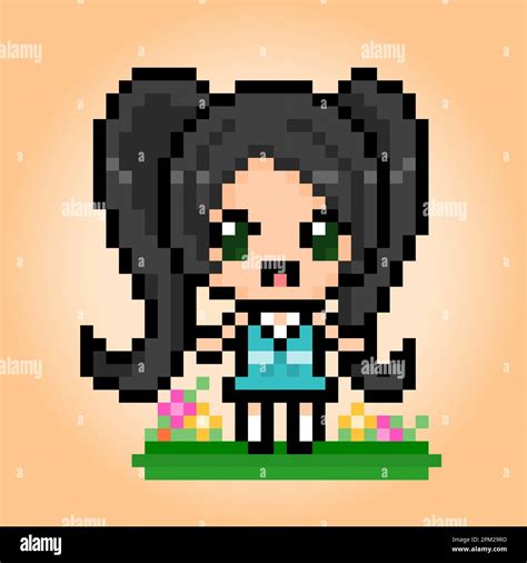 8 Bit Of Pixel Women S Character Anime Cartoon Girl In Vector Illustrations For Game Assets Or