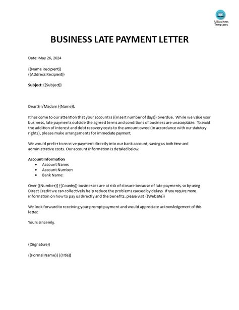 Business Late Payment Letter Templates At