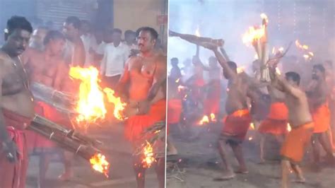 Thootedhara 2024 Devotees Throw Burning Palm Fronds At Each Other