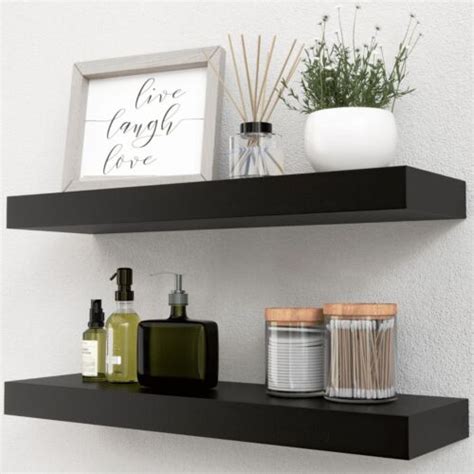 Set Of 2 Black Floating Shelves Wall Mounted Small Shelves For Room