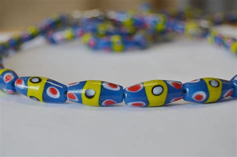 Indonesian Glass Beads Blue With Yellow Red White