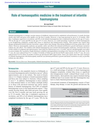 Role Of Homeopathic Medicine In The Treatment Of Infantile Hemangioma PDF