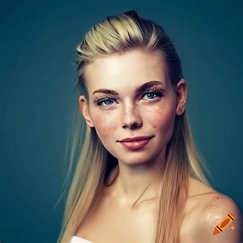 Portrait Of A Beautiful Woman With Freckles And Blonde Hair