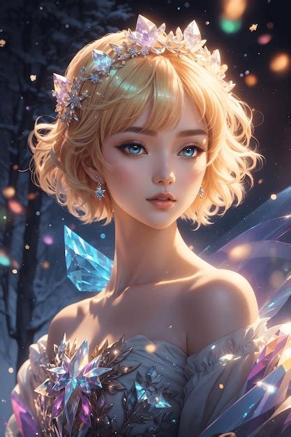 Superbe Princesse Blonde Coréenne D hiver Portant Une Robe à épaules Dénudées En Cristal Arc en