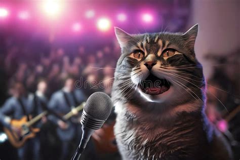 Cat Artist Sings Into A Microphone Neural Network AI Generated Stock