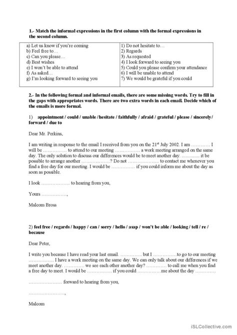 Formal And Informal Language Letter English Esl Worksheets Pdf Doc