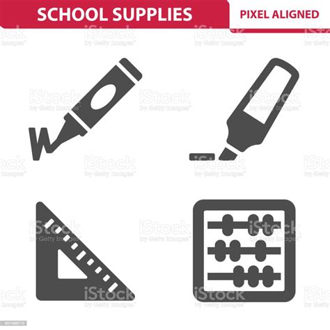 Vetores De Ícones De Material Escolar E Mais Imagens De Aprender