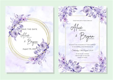 Carte De Mariage Bleue Avec Des Fleurs Vecteur Premium