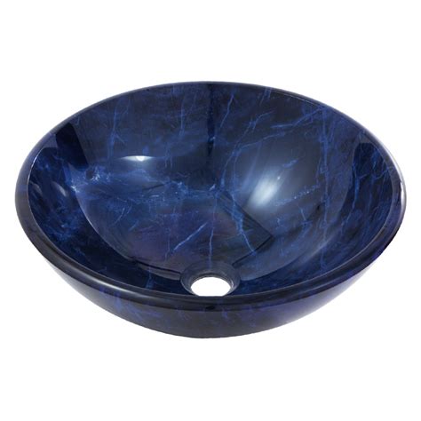 Round Blue Marble Tempered Glass Basin Ceramic Tile World Toronto