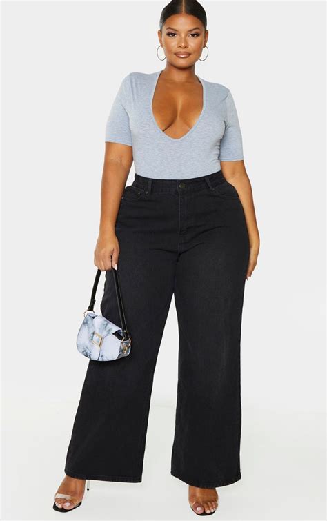 Plus Black Extremely Wide Leg Jean Curvy Women Styles High Waisted Pants Outfit Wide Leg