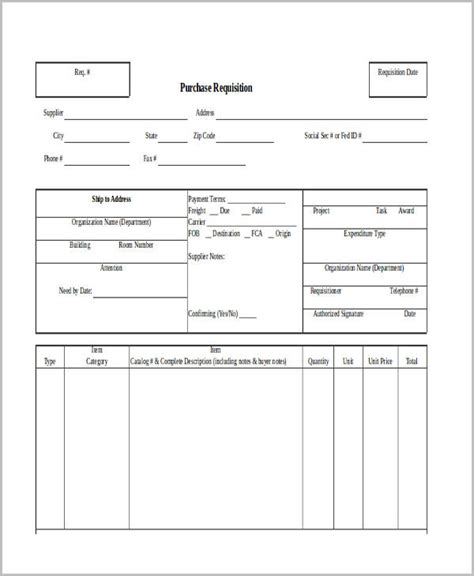 Sample Purchase Requisition Form Template