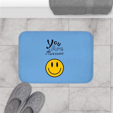 Happy Face Bath Mat You Are Awesome Emoji Decor Funny Etsy Canada