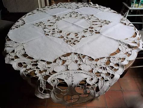 Nappe Ancienne En Lin Bis Broderie Richelieu Brod E Main Art D Co