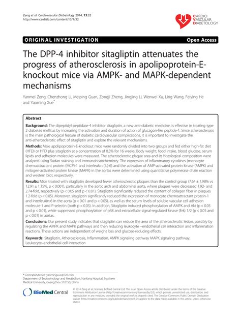 Pdf The Dpp 4 Inhibitor Sitagliptin Attenuates The Progress Of Atherosclerosis In