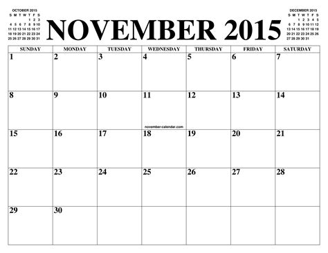 NOVEMBER 2015 CALENDAR OF THE MONTH: FREE PRINTABLE NOVEMBER CALENDAR