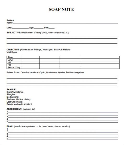 Blank Soap Note Template