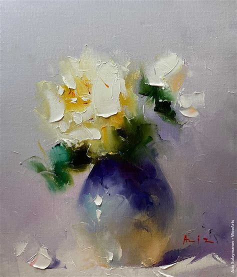 Aziz Sulaymanov Flower Painting Canvas Abstract Flower Painting