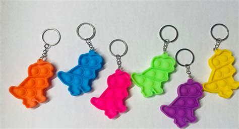 Pop It Keychain Dinosaur Pop Its Fidget Keychain Bubble Etsy