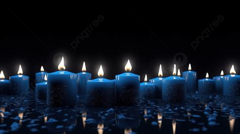 Numerous Blue Burning Candles In A Row With Reflection Background 3d