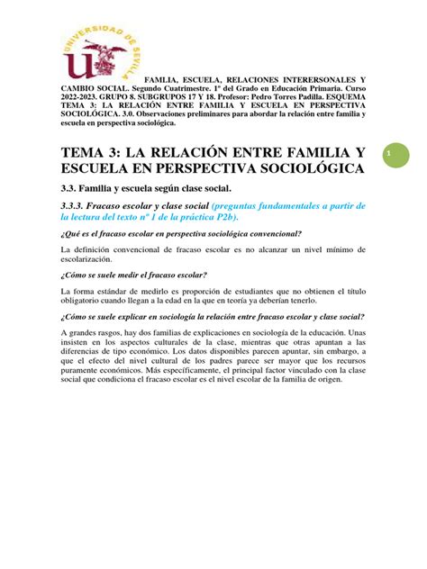 Tema 3 La Relación Entre Familia Y Escuela En Perspectiva Sociológica Pdf Sociología