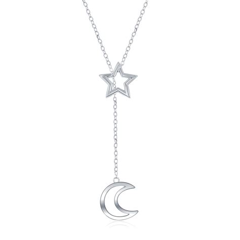 Star With Hanging Crecent Moon Adjustable Lariat Necklace Argento Jewelry