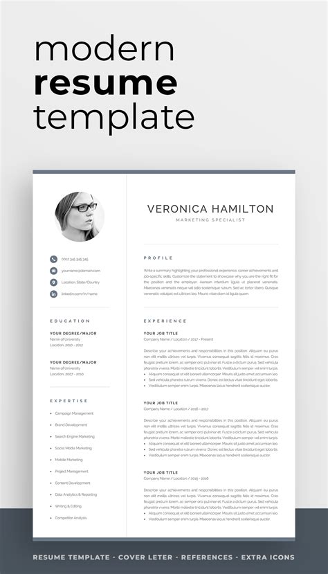 Professional CV Template With Photo Modern Photo Resume Etsy Modern