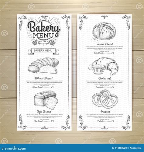 Vintage Bakery Menu Design Restaurant Menu Document Template Stock