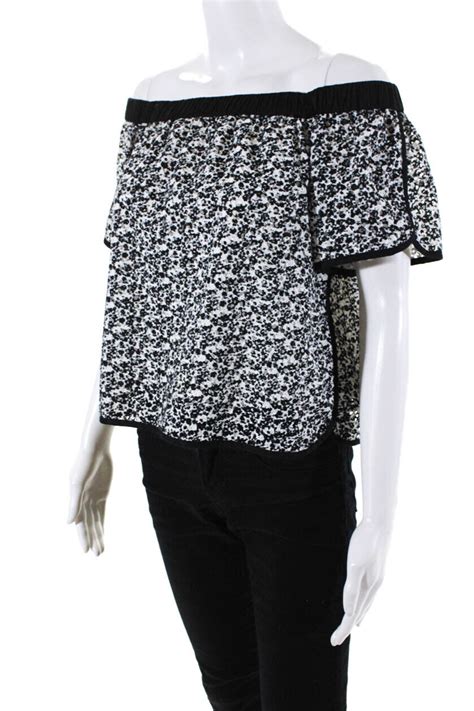 Rag Bone Womens Short Sleeve Off Shoulder Top Black White Size Medium