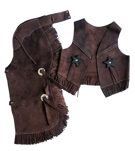 Childrens Suede Leather Western Chaps And Vest Set Brown Small