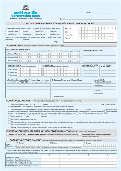 Corporation Bank Account Opening Pdf Form Formspal