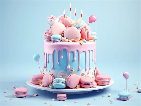 Premium Ai Image Gender Reveal Cake Ai Generated Blue And Pink Dessert With Macarons And Candles