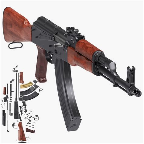 D Model Akm Automatic Rifle With Inner Workings