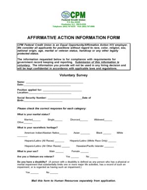 Fillable Online Affirmative Action Information Form Fax Email Print