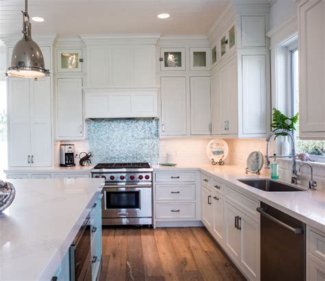 Coastal White Kitchen With Turquoise Island Home Bunch Interior