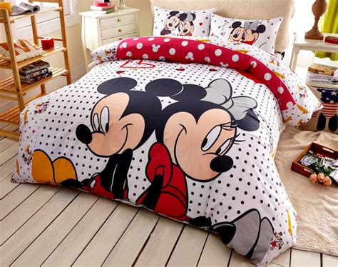 Twin Queen Size Red Mickey And Minnie Mouse Theme Duvet Cover Bedding