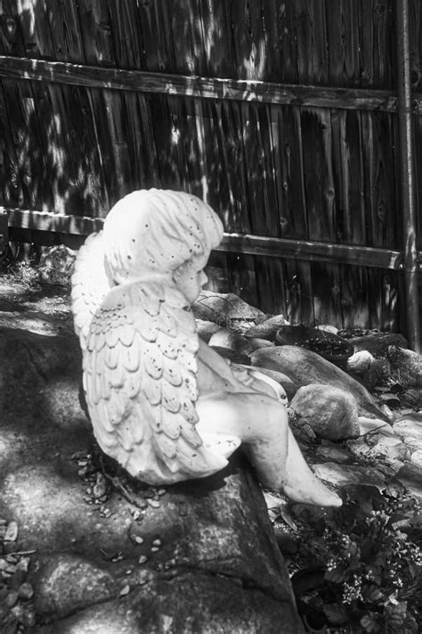 Angel Black and White Statue Stock Photo - Image of statue, garden ...