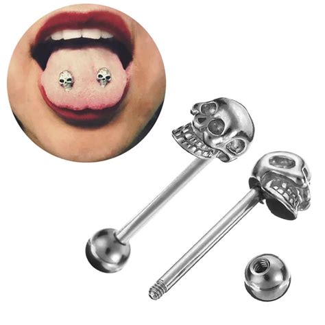 1pc New Fake Piercing Tongue Piercing Surgical Stainless Steel Rings Barbell Skull Jewelry