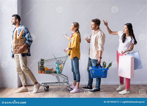 Four Multicultural People Waiting In Hall Stock Image Image Of Food