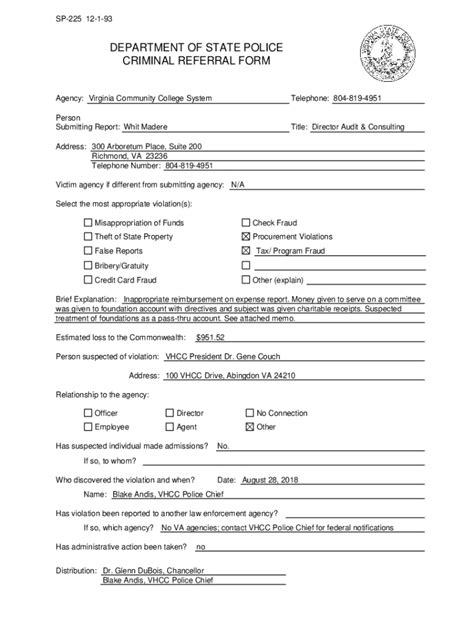 Fillable Online Va State Police Request For Criminal History Record