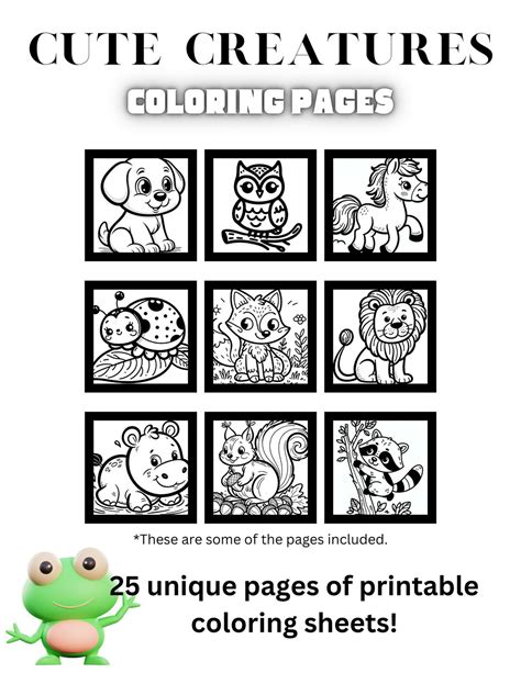 Cute Creatures Coloring Pages 25 Pages PRINTABLE - Etsy