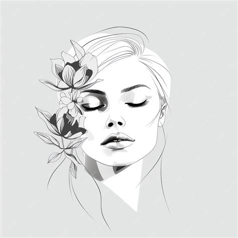 Premium Photo Woman Face With Flowers Surreal Line Art Female Floral