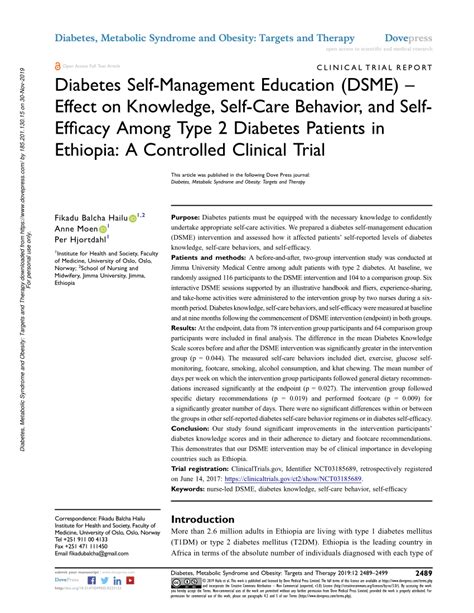 Pdf Diabetes Self Management Education Dsme Effect On Knowledge Self Care Behavior And