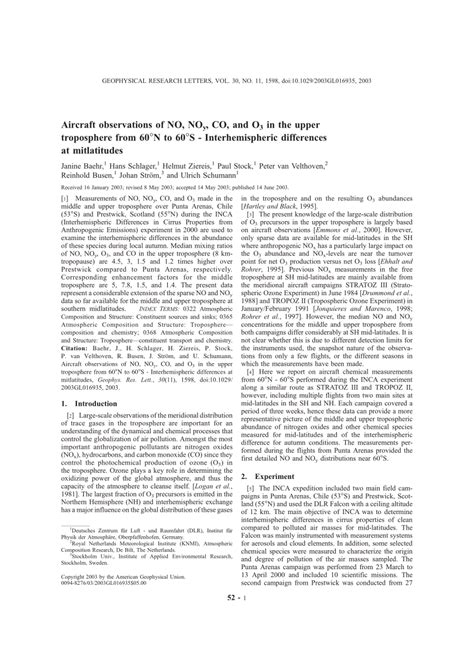 PDF Aircraft Observations Of NO NOy CO And O 3 In The Upper