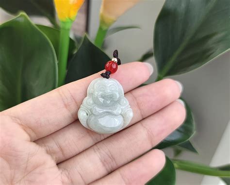 Authentic Laughing Buddha Jadeite Jade Pendant Necklace Natural Burmese