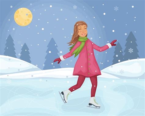 Uma Garota Na Ilustra O De Inverno De Patins A Imagem De Uma Linda