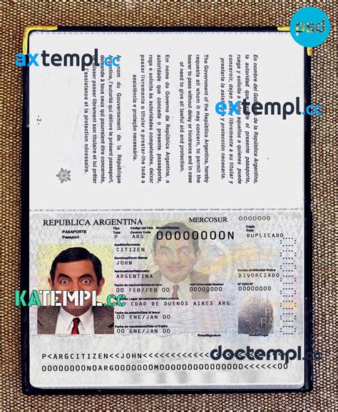 Sample Argentina Passport Editable Psd Files Scan And Photo Taken Image 2 In 1 2012 Present