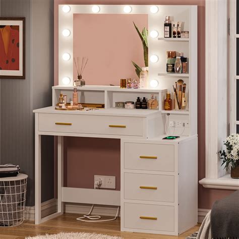 Boahaus Freya White Drawer Makeup Vanity Dressing Table With Lighted